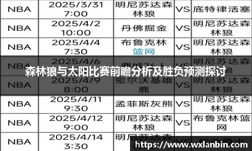 森林狼与太阳比赛前瞻分析及胜负预测探讨