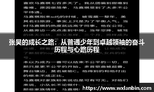 张昊的成长之路：从普通少年到卓越领袖的奋斗历程与心路历程
