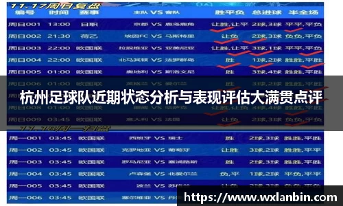 杭州足球队近期状态分析与表现评估大满贯点评